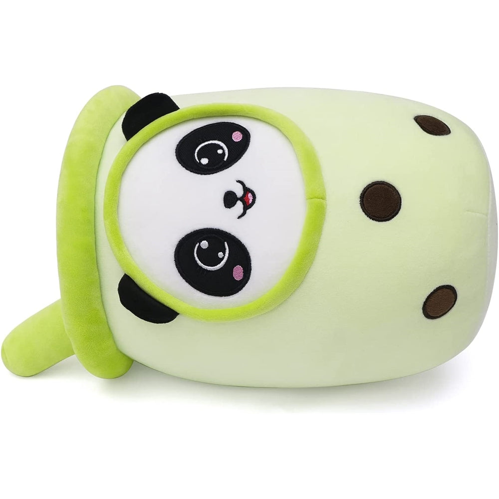 Peluche Boba con cara de panda color crema verde con pajita