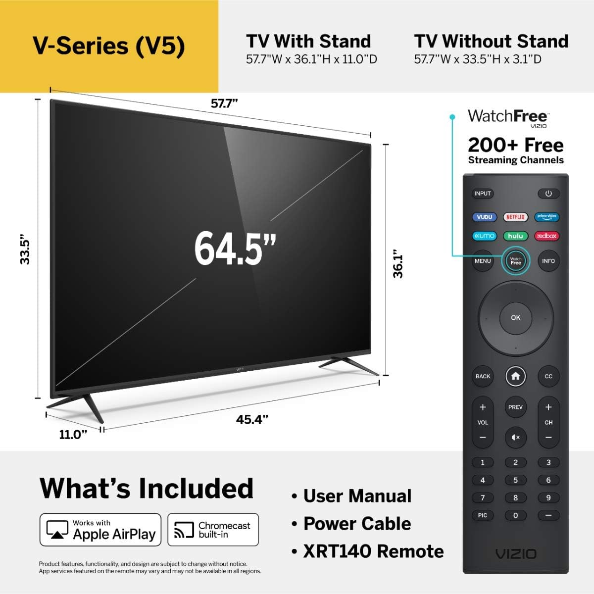 Televisor VIZIO 65 4K UHD LED HDR, V-Series, AirPlay y Chromecast