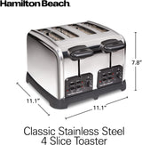 Hamilton Beach 24782 Tostadora retro con ranuras anchas, tecnología Sure-Toast, ajustes de bagel y descongelación, impulso automático para levantar panes más pequeños, 4 rebanadas, acero inoxidable