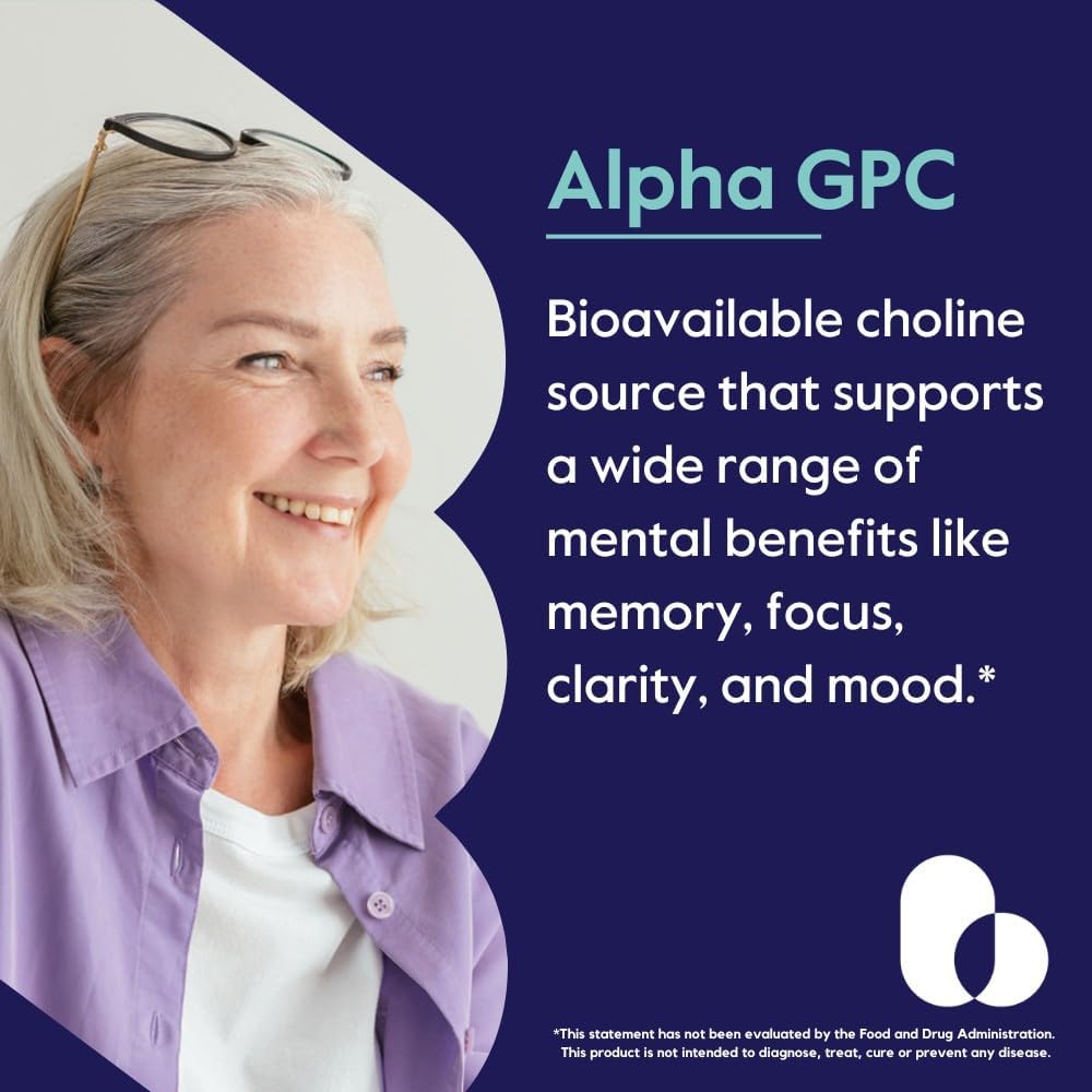 Alpha GPC 600mg - Sin Estearatos, Vegano, No GMO, Sin Gluten