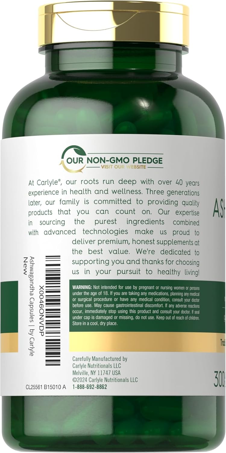 Suplemento de Ashwagandha 3000mg Carlyle, 300 cápsulas, No GMO