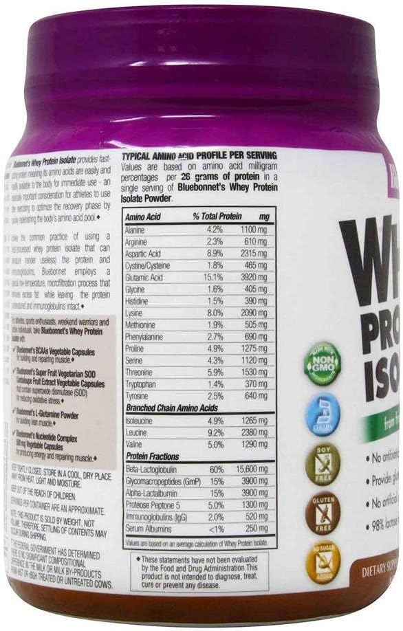 Proteína de Suero Aislada Bluebonnet, 26g, Sin Azúcar, 1lb