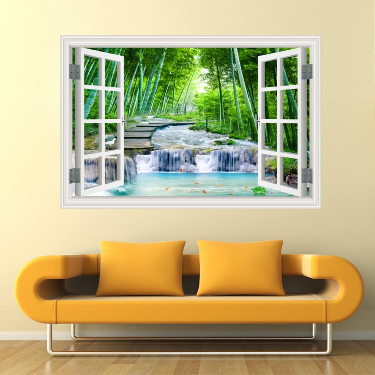 Vinilo Autoadhesivo Ventana Tropical, Decoración 3D, 36×48