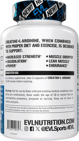 Evlution Nutrition Creatina + L-Arginina, Apoyo Muscular, 60Caps