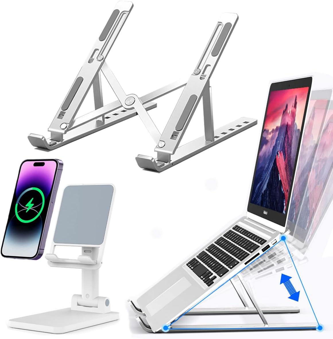 Soporte portátil para laptop y teléfono, ajustable y ergonómico