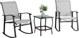 Vongrasig Juego de 3 piezas de muebles de patio pequeños de tela textileno, juego de muebles de patio pequeños, juego de conversación con mesa de vidrio para césped, jardín, balcón, piscina (gris claro)