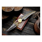 Cuchillo de caza plegable de Damasco hecho a mano