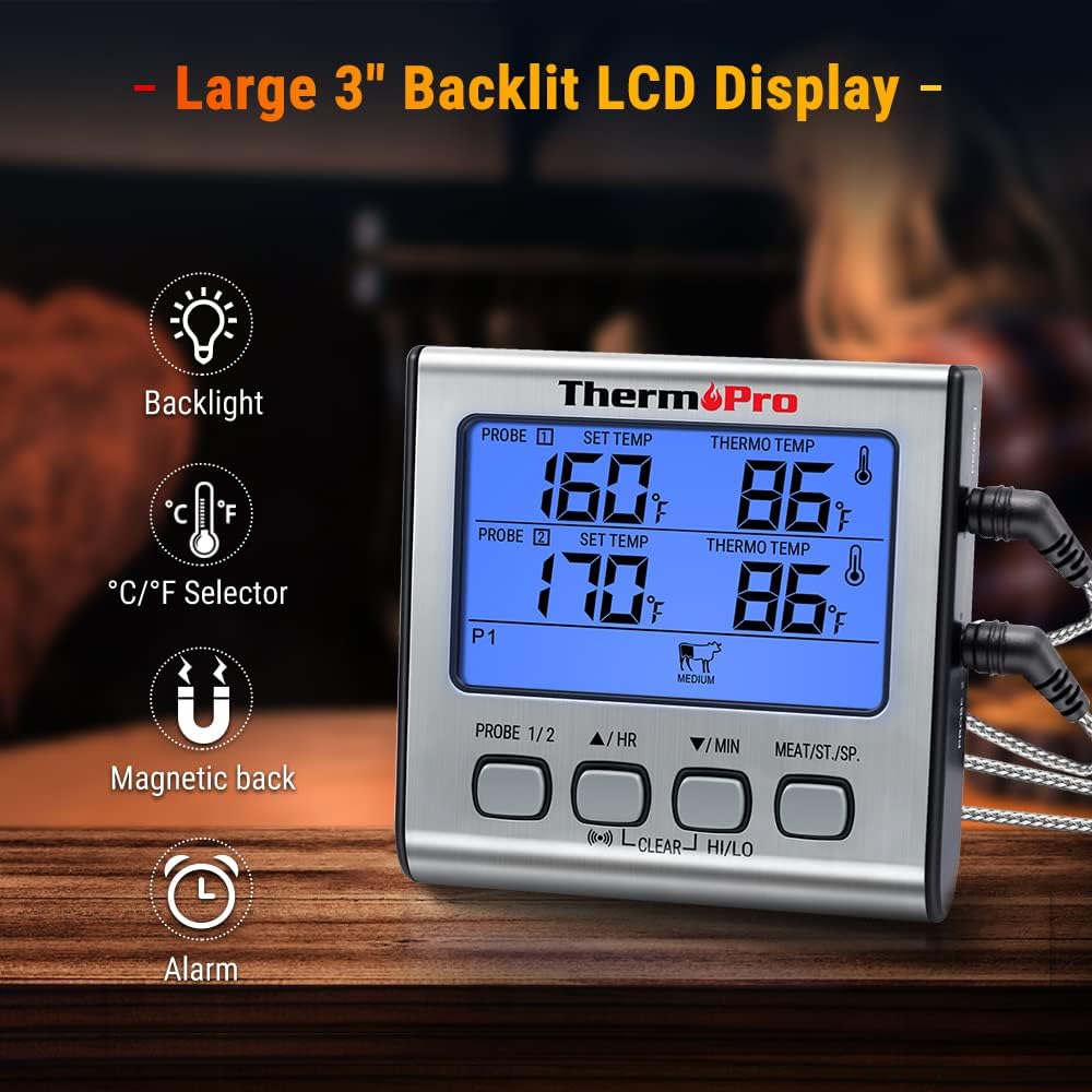 Termómetro de cocina ThermoPro TP17, doble sonda, temporizador.