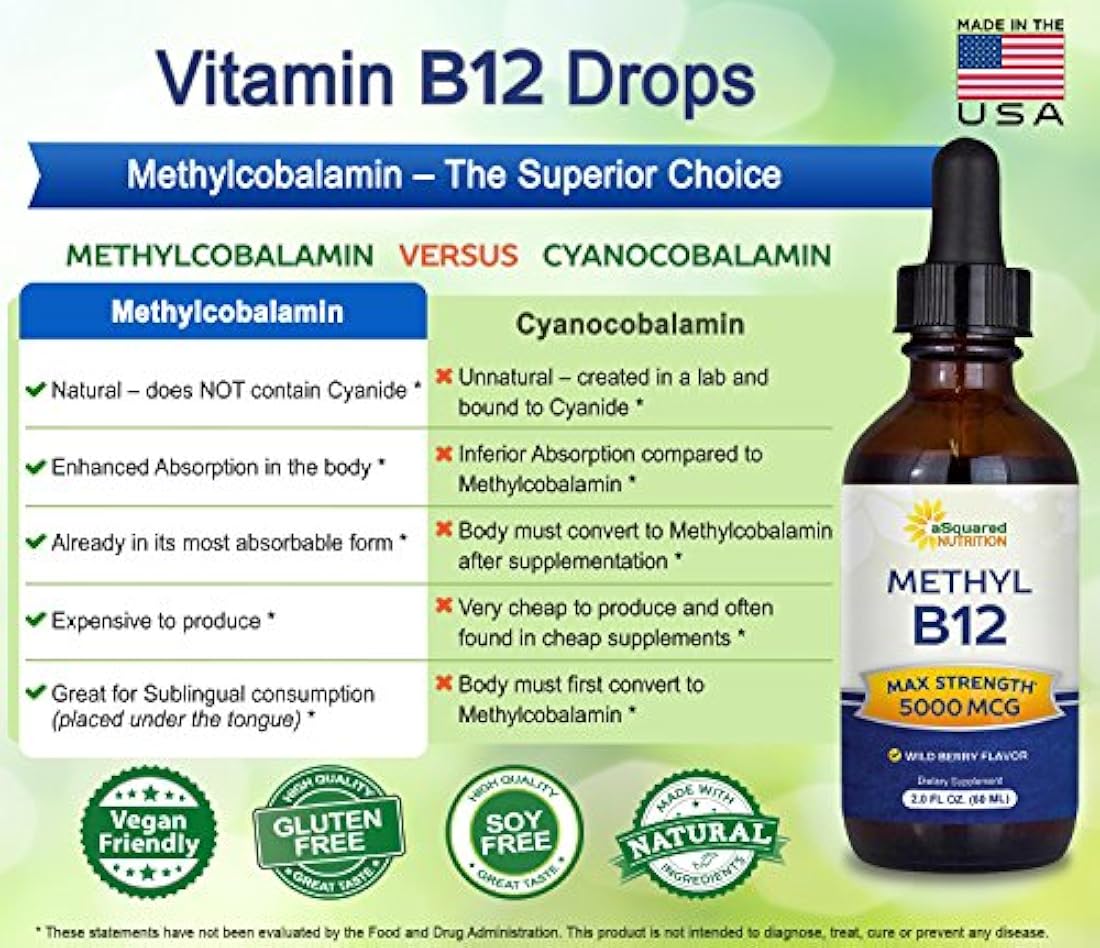 Vitamina B12 Sublingual líquido gotas  5000 MCG suplemento