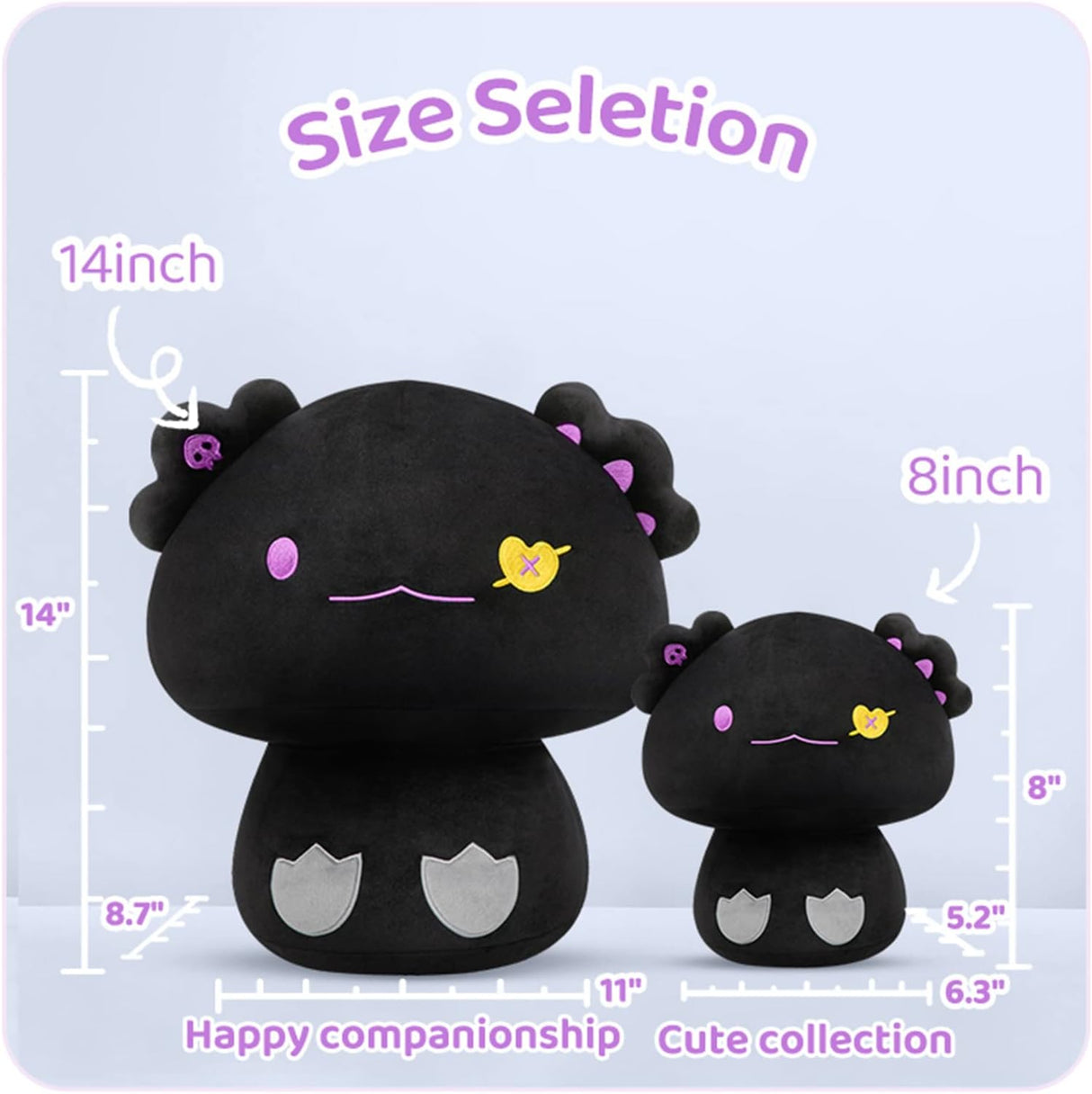Peluche de hongos linda almohada de peluche de axolote negro