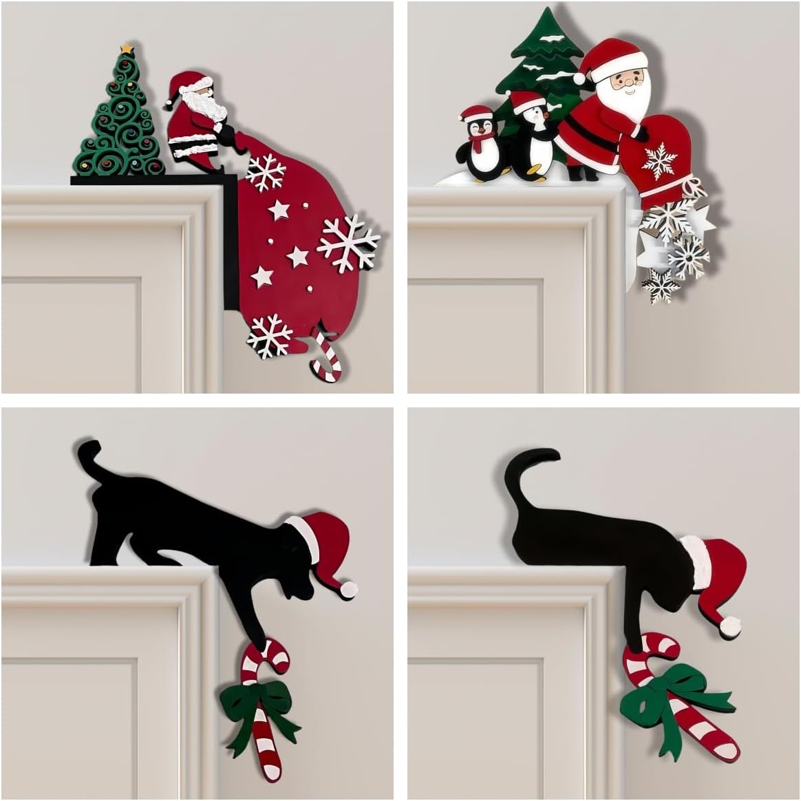 Adorno Navideño Puerta Navidad - Muñeco de Nieve y Santa Claus