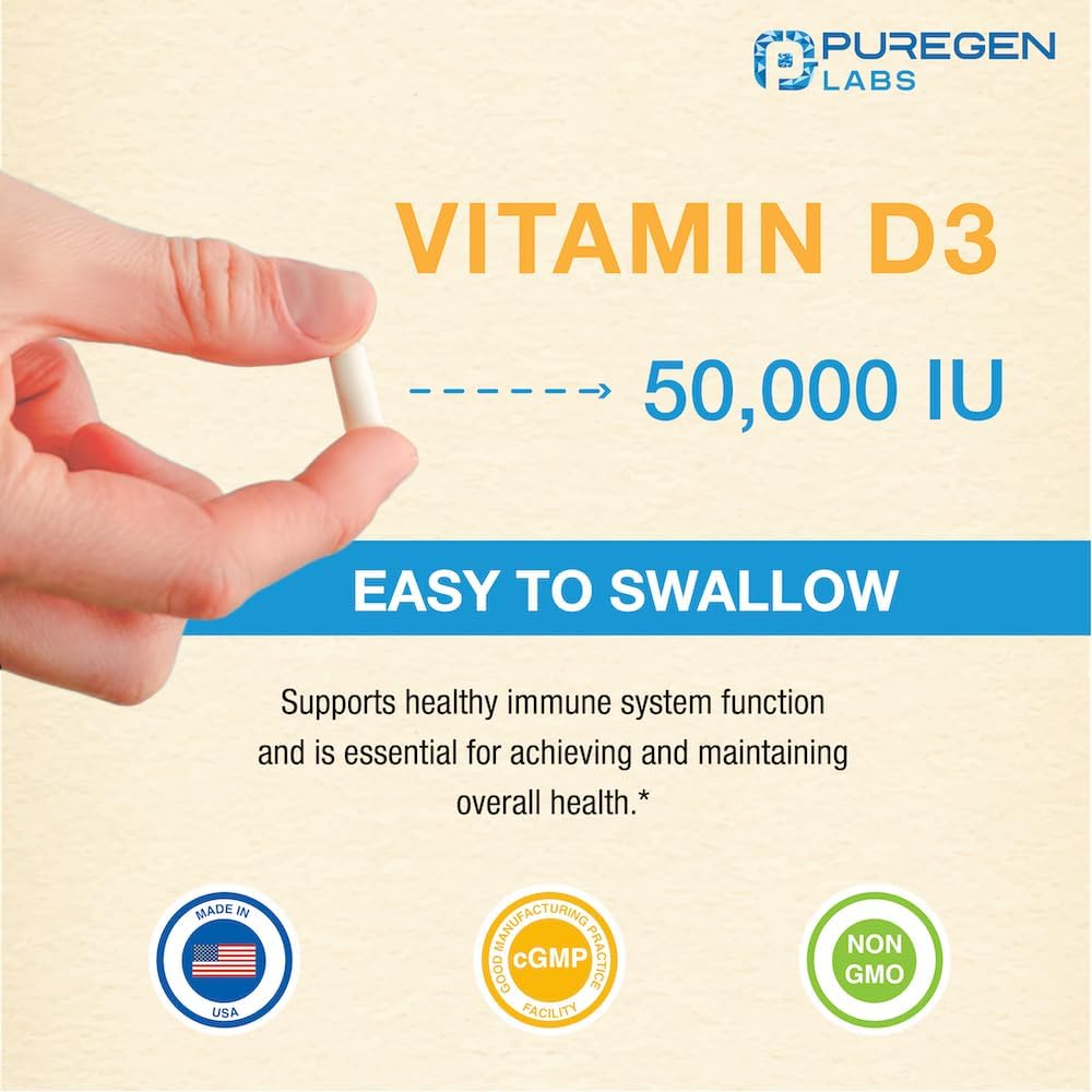 Vitamin D3 50,000 IU Puregen Labs, 100 Cápsulas Vegetales