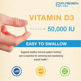 Vitamin D3 50,000 IU Puregen Labs, 100 Cápsulas Vegetales
