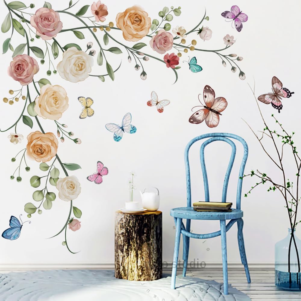 Vinilos Decorativos Flores y Mariposas Runtoo para Pared