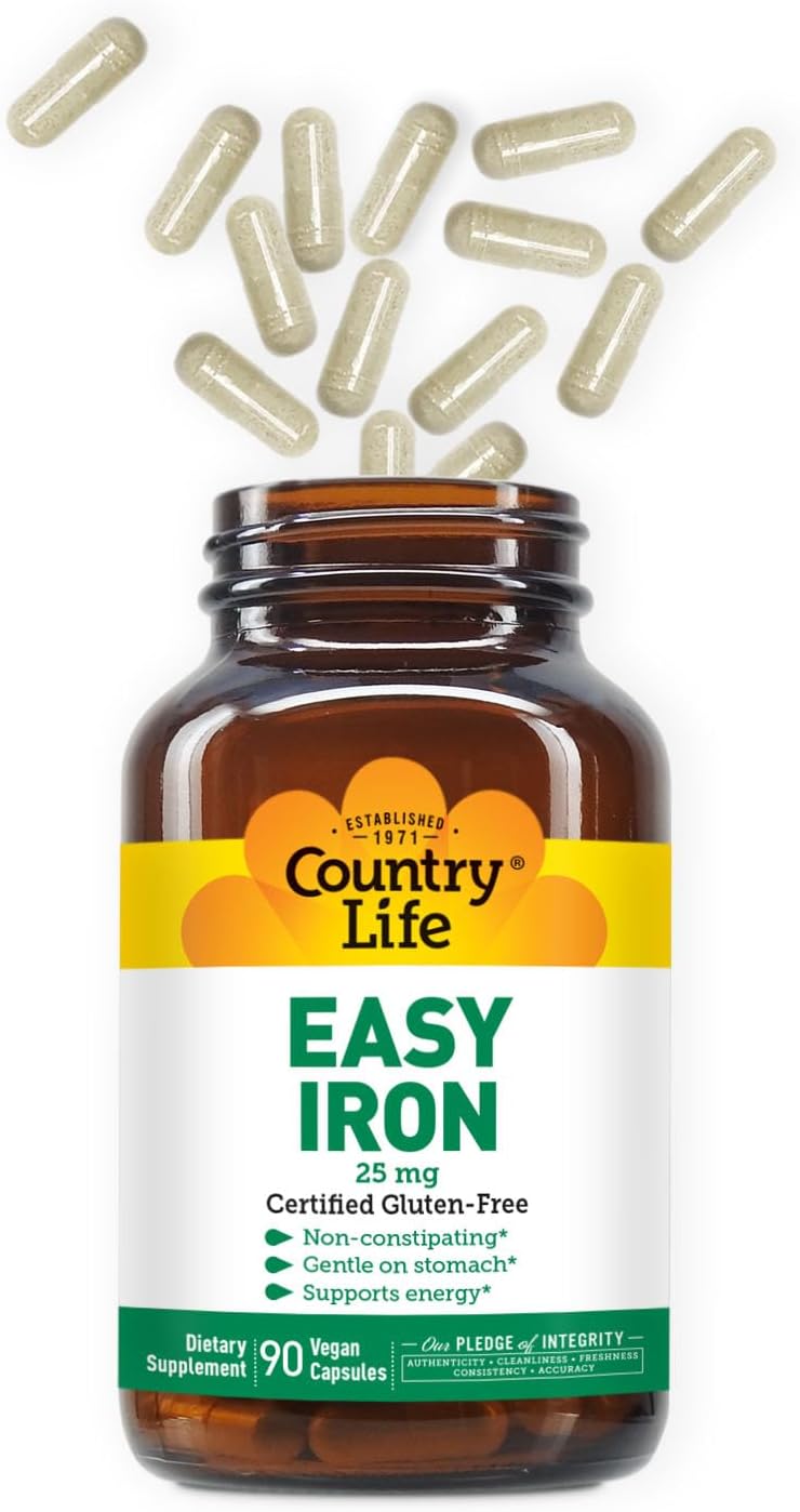 Suplemento de hierro fácil y vegano Country Life Ferrochel 25mg