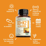 Suplemento de Vitamina D3, K2 y Calcio con BioPerine 60 cáp