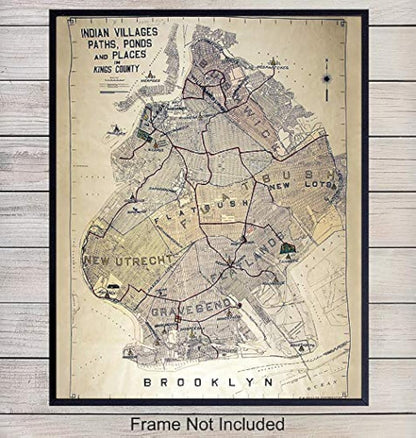 Impresión del cartel del mapa del estilo vintage de Brooklyn