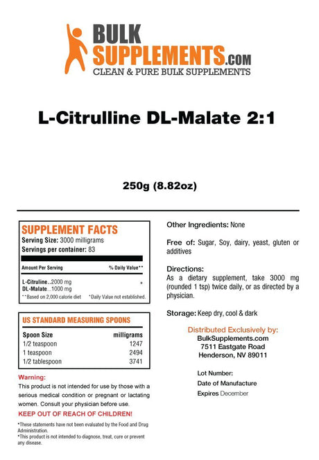 Supplementos Puro L-Citrulline DL-Malate 2:1  250 gramos