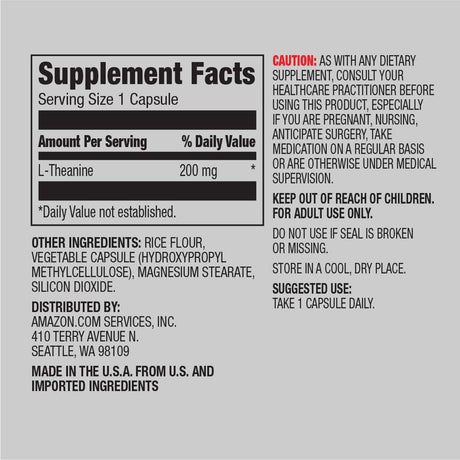 Suplementos Amazon Elements L-teanina 200 mg 60 cápsulas