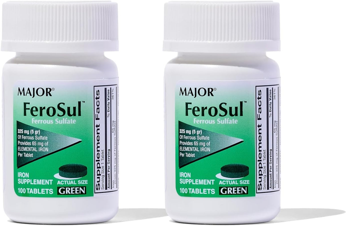 Suplemento de Hierro Ferrosulfato 325mg - Major Ferosul 100u x2