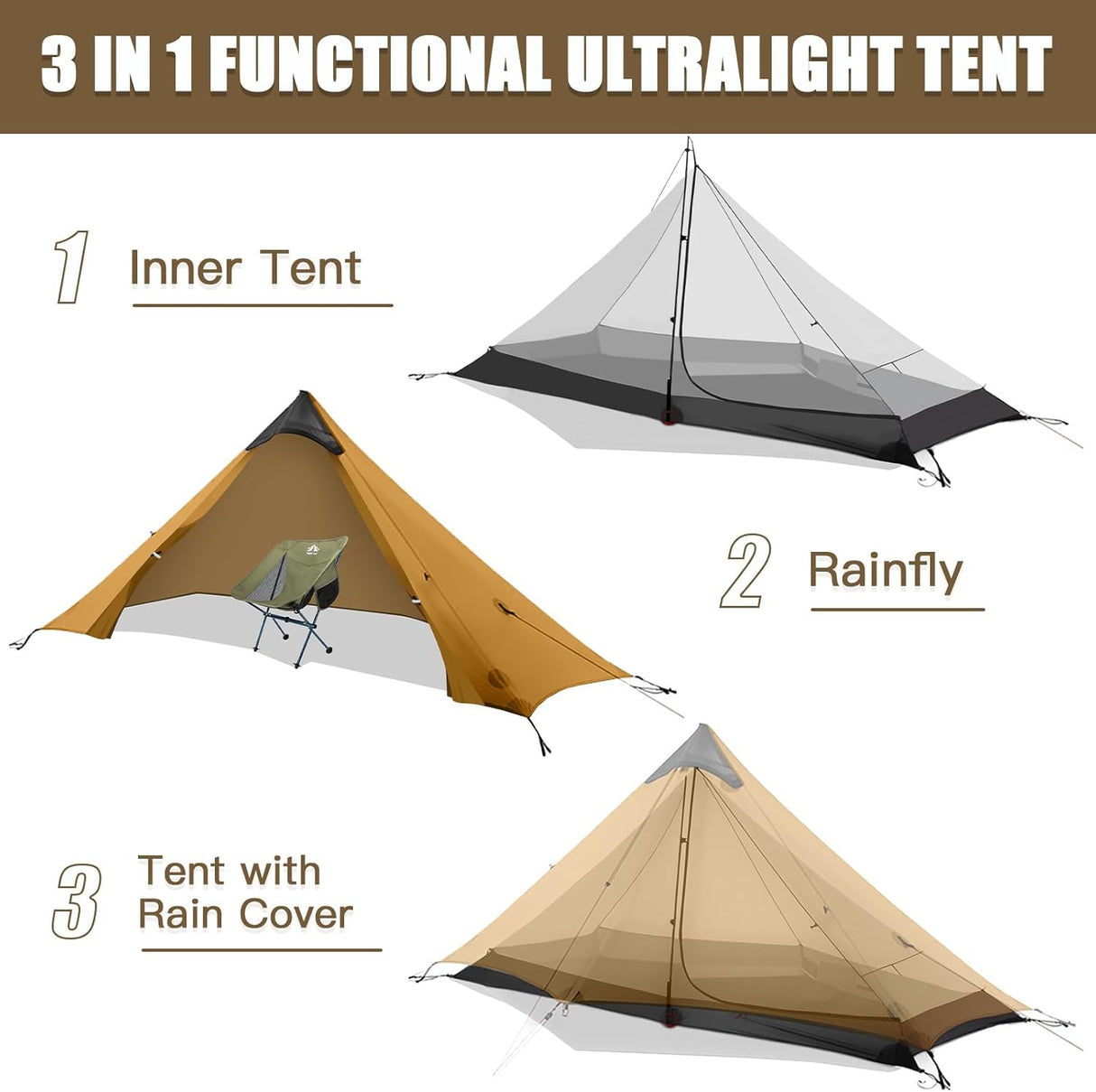 Tienda de campaña ultraligera Night Cat 1 persona, 2 lbs, waterproof