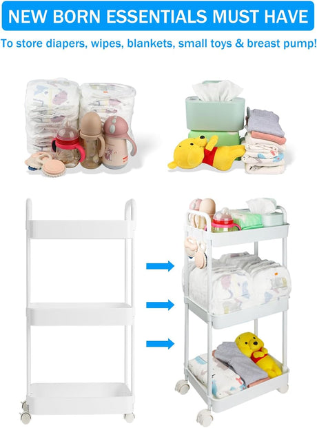 Organizador de Pañales 3 Niveles con Ruedas - Caddy Móvil