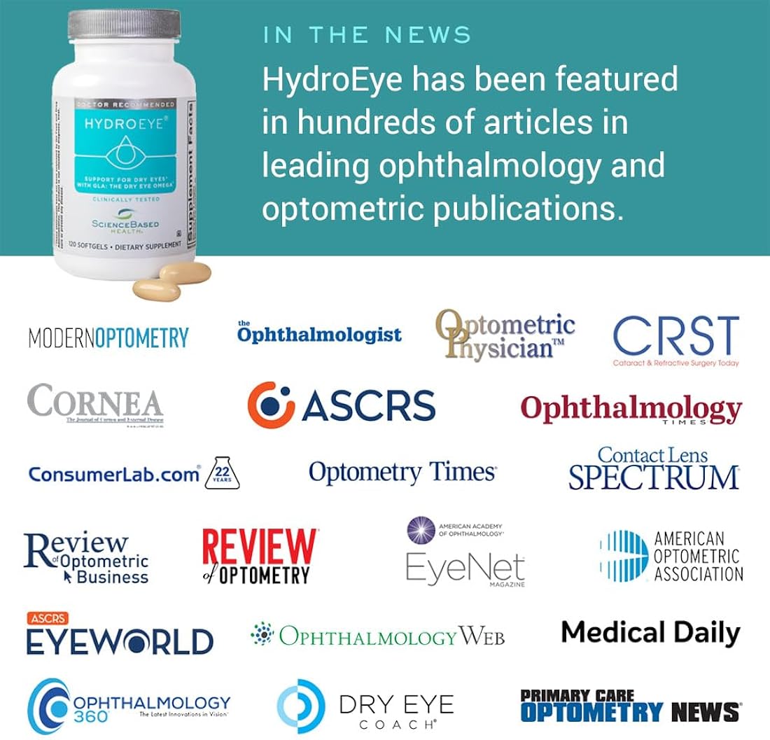 Suplemento de cápsulas de gel Hydroeye, alivio para ojos secos, 120 unidades