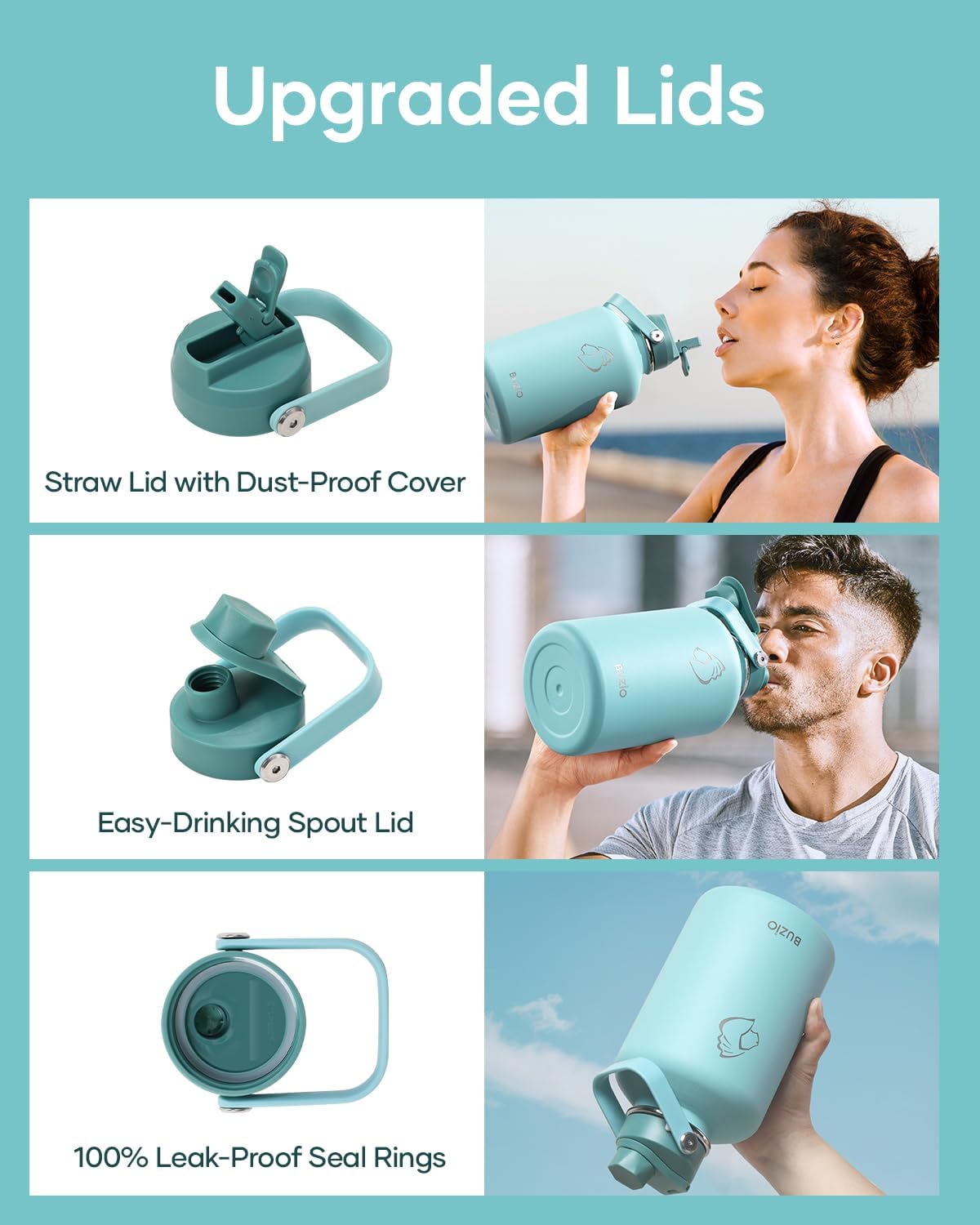 Botella de agua aislada BUZIO 64 oz, acero inoxidable, 48h frío