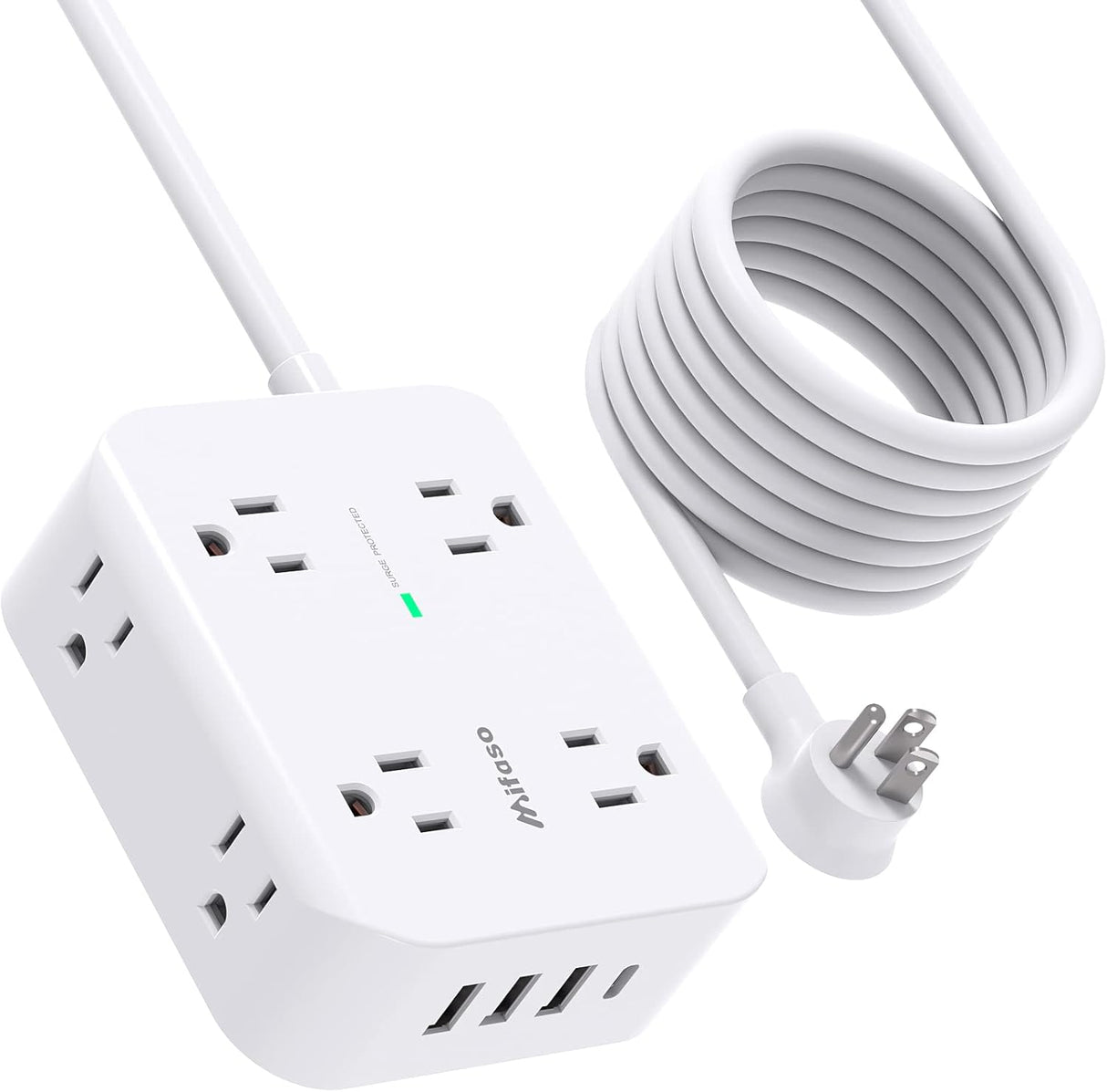 Regleta protectora contra sobretensiones, plano, 8 tomas
