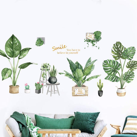 Stickers de Plantas Verdes para Paredes, Decoración Tropical