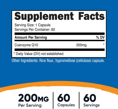 Nutricost CoQ10 200mg, 60 Cápsulas Vegetarianas, Alta Absorción