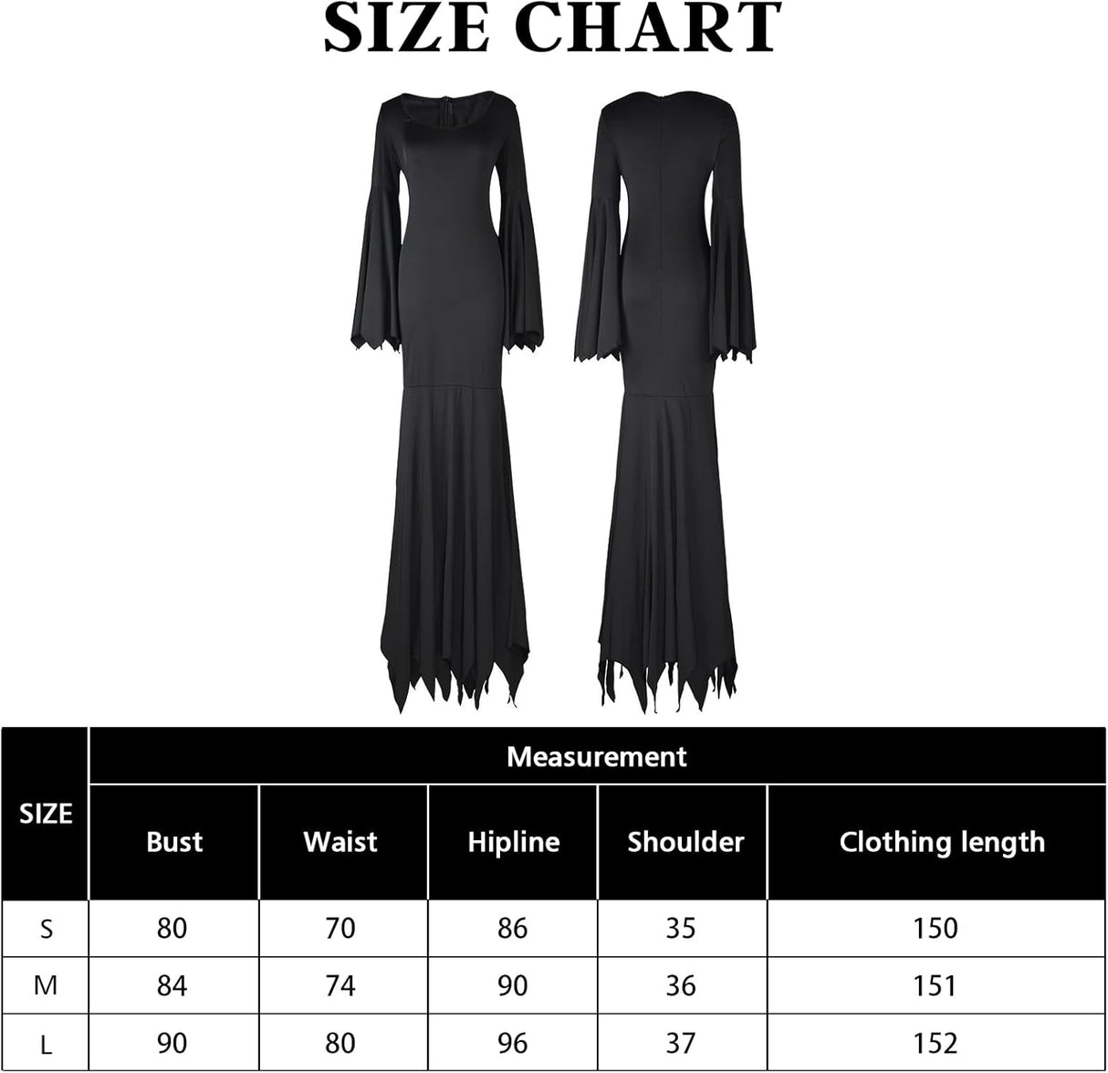 Disfraz Morticia YOGFIT con mangas de murciélago para Halloween