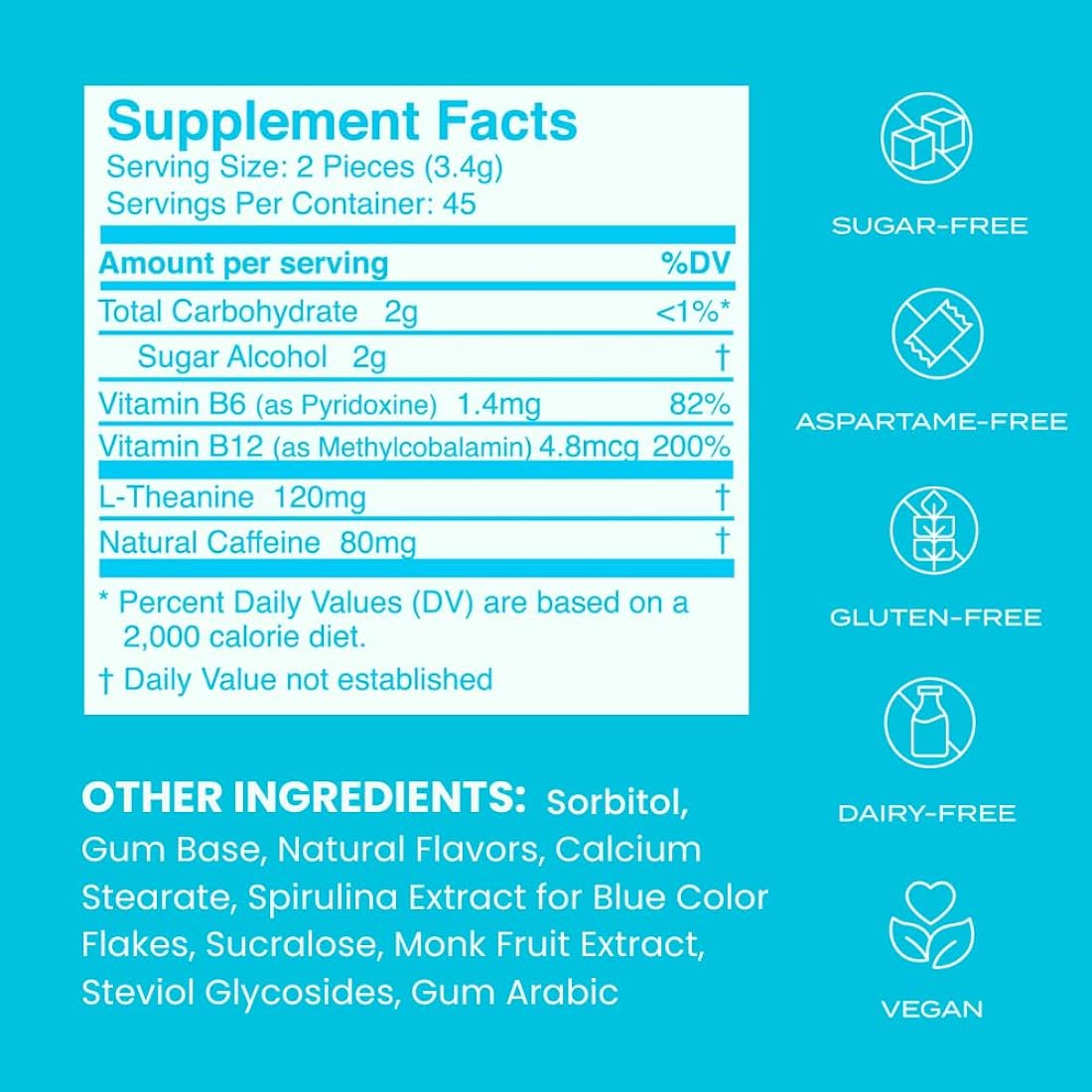 NeuroGum Energy Caffeine Gum (90 piezas) – Sin azúcar con L-teanina + cafeína natural + vitamina B12 y B6 – Suplemento nootrópico de energía y enfoque para mujeres y hombres – Keto y vegano, sabor a