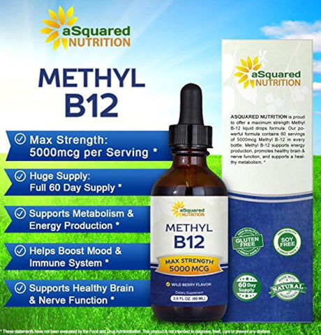 Vitamina B12 Sublingual líquido gotas  5000 MCG suplemento