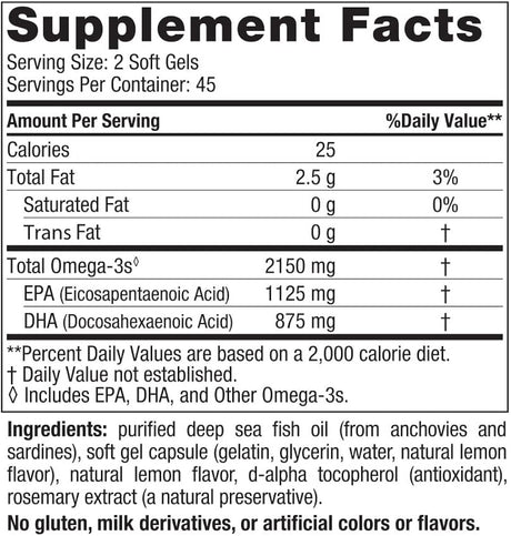 Suplemento Ultimate Omega 2X, sabor a limón  de omega-3