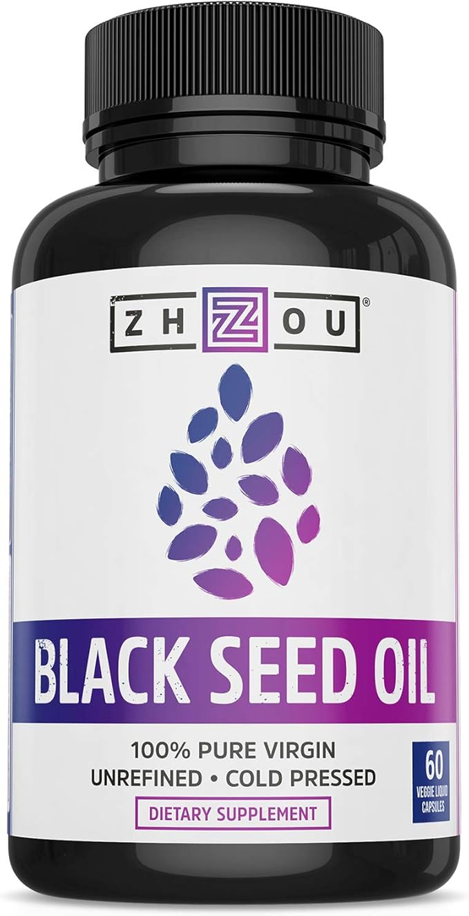 Cápsulas de aceite de semilla de comino negro Zhou, 60 caps