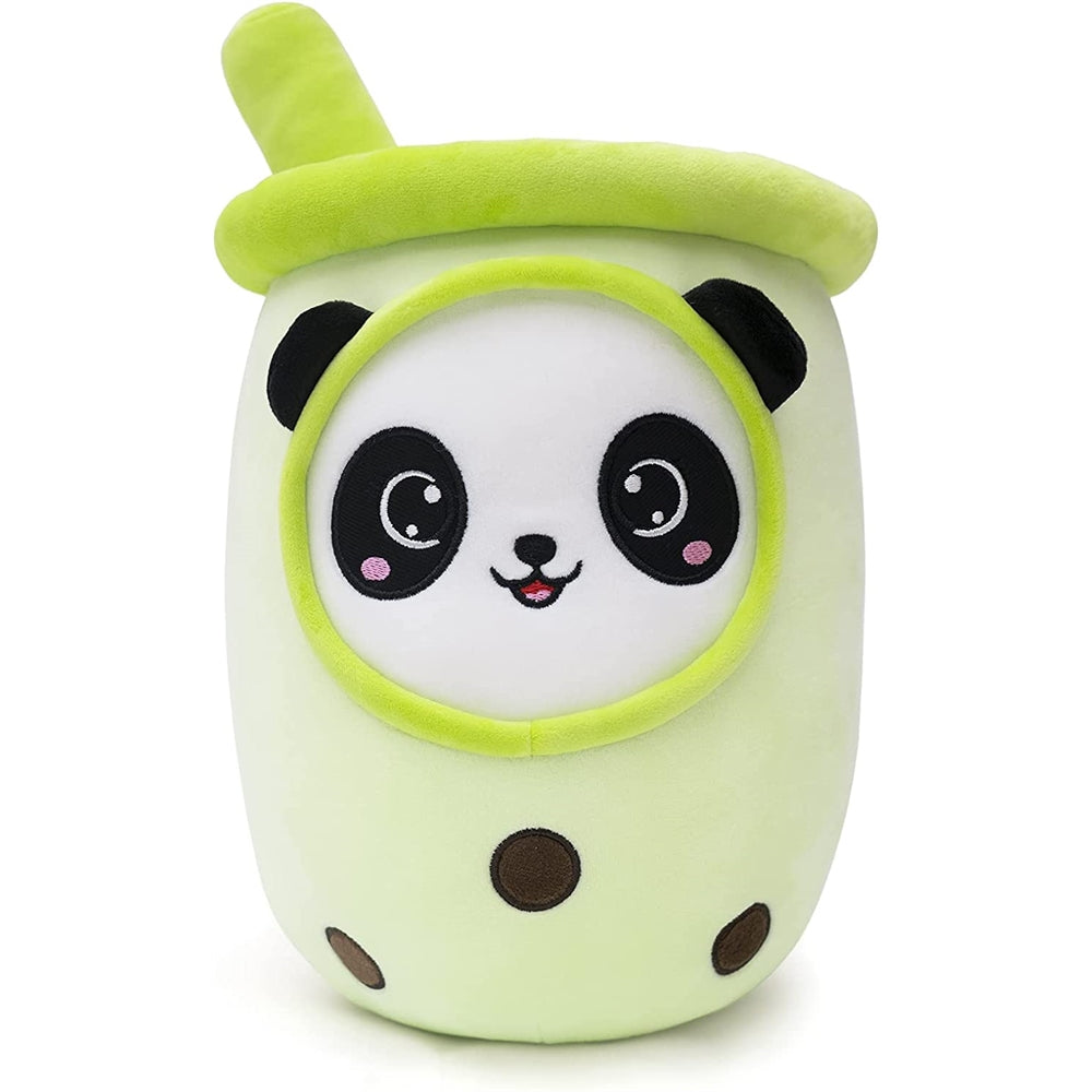 Peluche Boba con cara de panda color crema verde con pajita