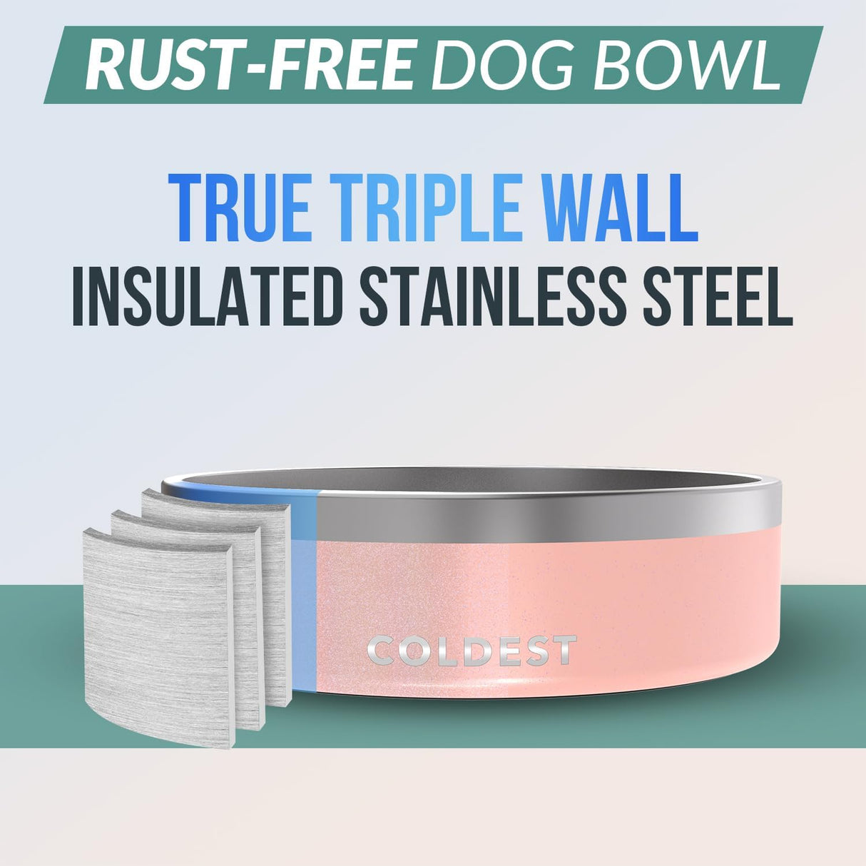 Tazón Antideslizante para Perros Coldest, 3 Capas, 42 oz