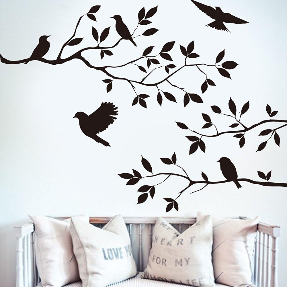 BIBITIME Vinilo adhesivo de pared de pájaro de árbol