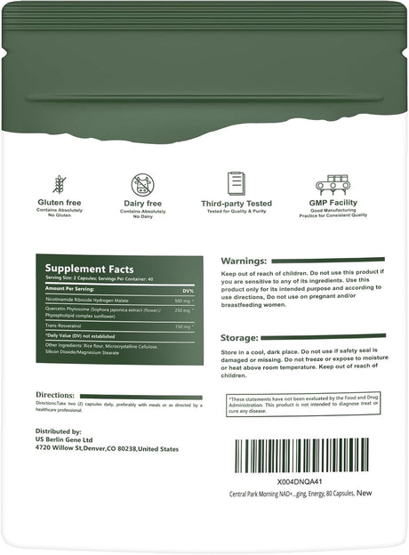 Suplemento NAD+, Nicotinamida Ribósido 900mg, 80 Cápsulas