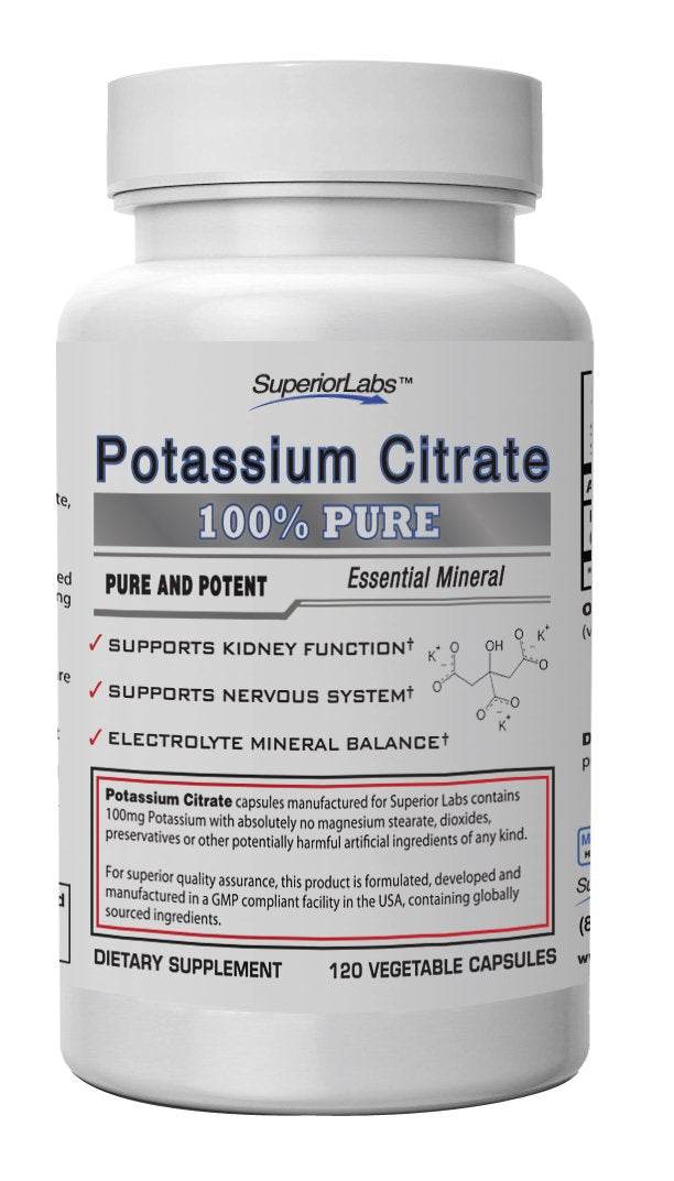 Suplemento de citrato de potasio Dosis de 100 mg 120 cápsulas