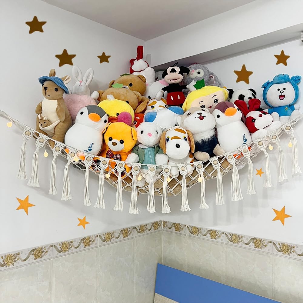 Red de Animales de Peluche, Boho, Macrame, con Luces LED
