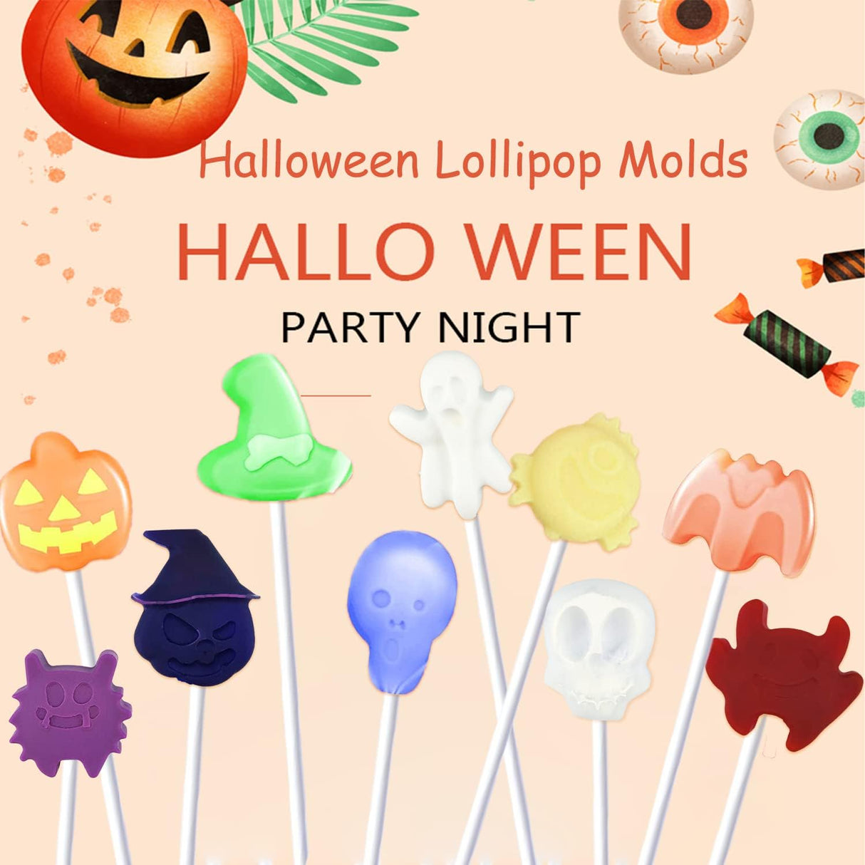 Set de Moldes de Lollipops Halloween con Palitos y Bolsas