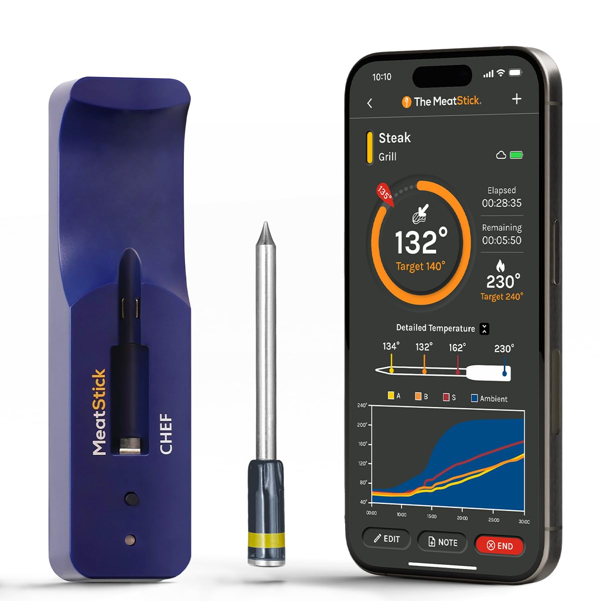 Termómetro de carne MeatStick Chef, 4 sensores, inalámbrico