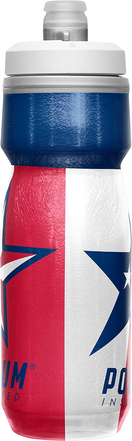 CamelBak Podium Chill Botella de agua aislada para bicicleta, botella fácil de apretar, se adapta a la mayoría de jaulas de bicicleta, 21 onzas, Texas