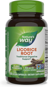 Cápsulas de raíz de regaliz, Nature's Way, 900 mg, 100 veganas