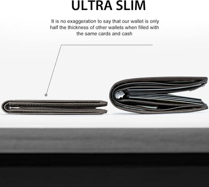 Billetera Slim GSOIAX para hombres, RFID, cuero genuino, bifold