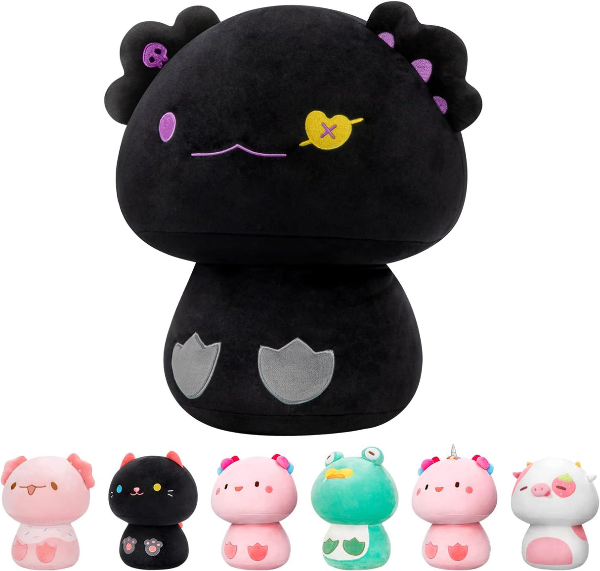 Peluche de hongos linda almohada de peluche de axolote negro