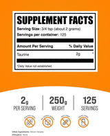 Taurina en Polvo BulkSupplements - Energía, Sin gluten, 250g
