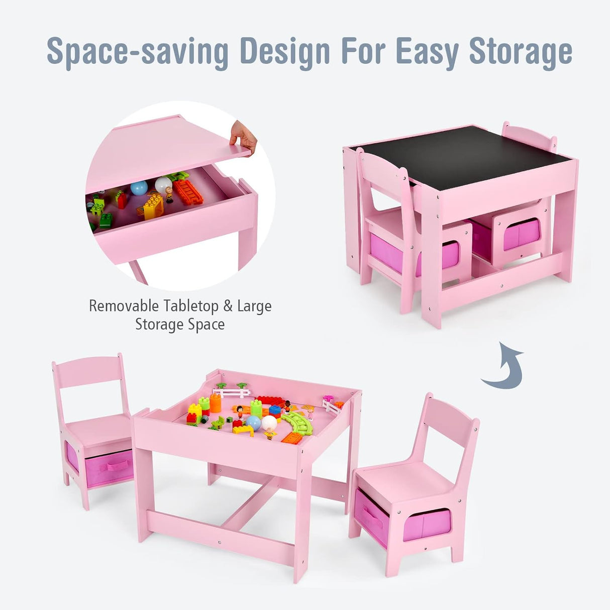 Juego de mesa y silla para niños de madera 3 en 1 para niños